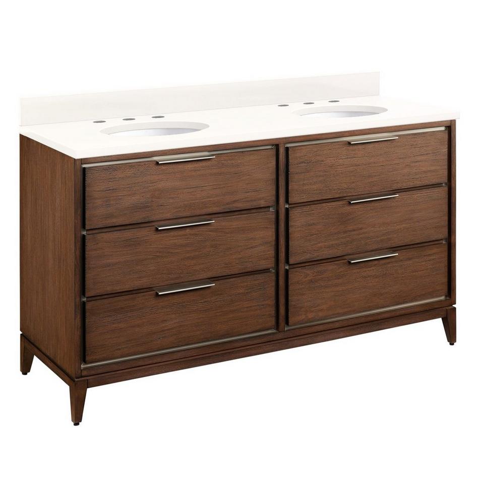 60" Hytes Mahogany Double Vanity With Undermount Sinks - Carob Brown -Arctic White Quartz Widespread, , large image number 0