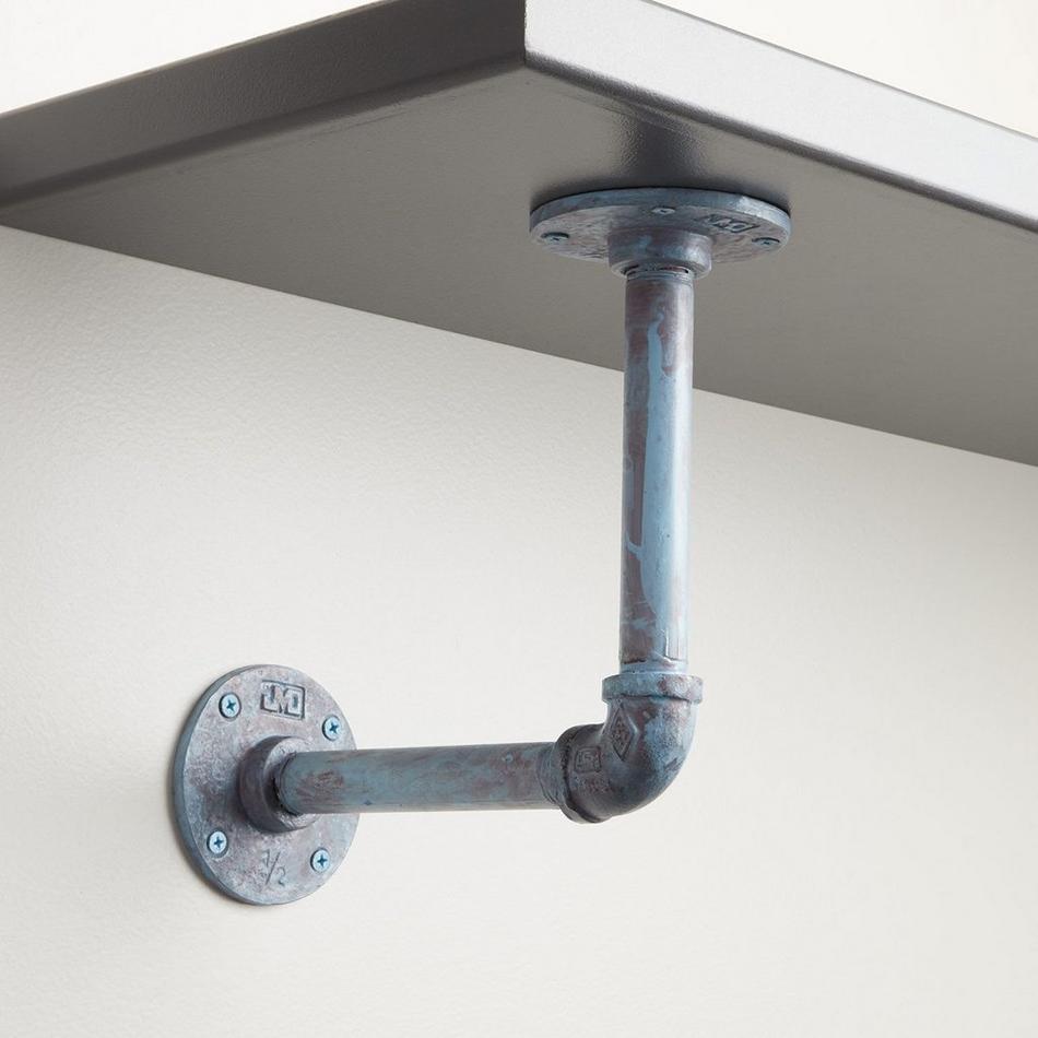 Gibson Iron Pipe L-Shaped Shelf Brackets - Blue Patina, , large image number 0