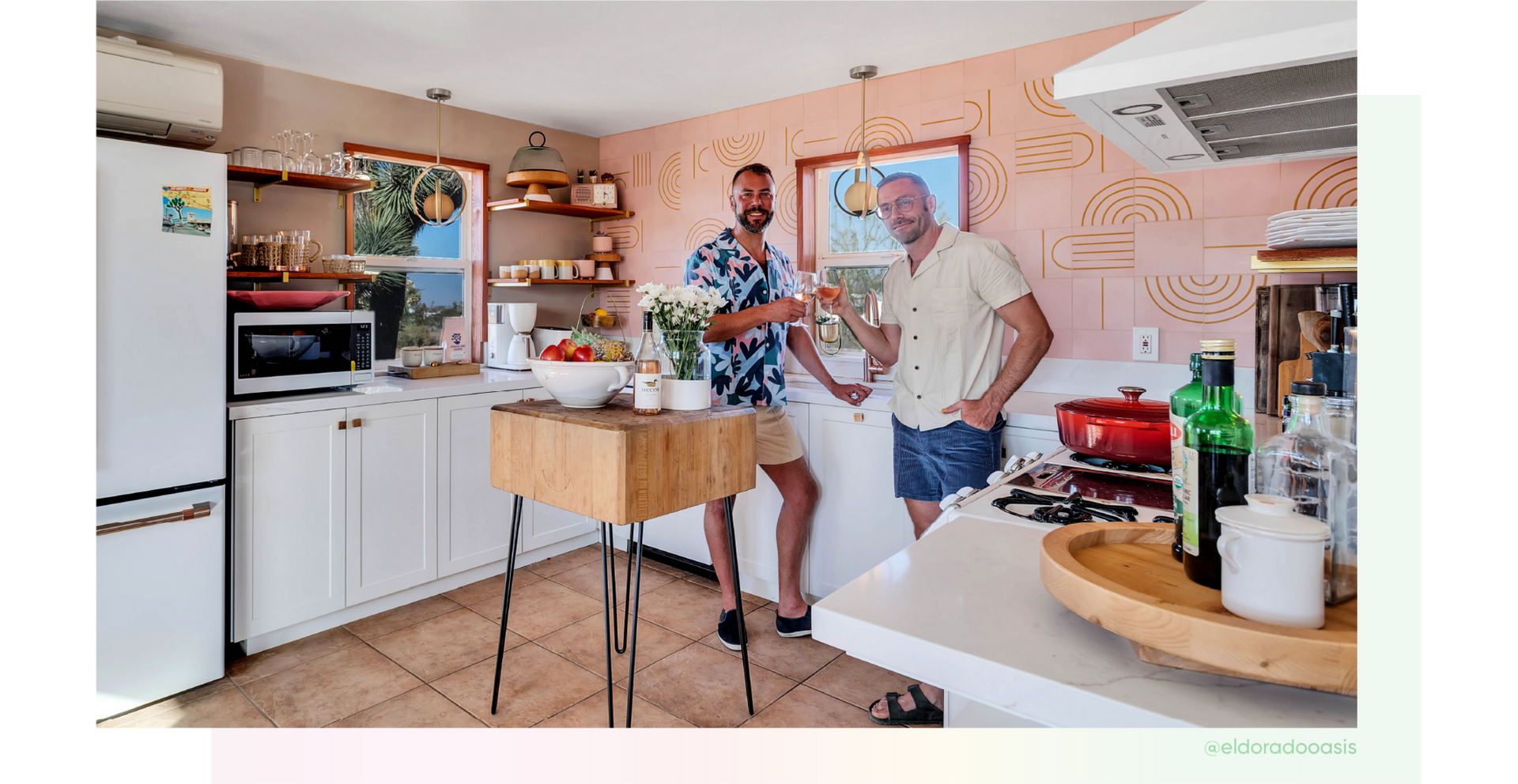 Kit Williamson & John Halbach from The El Dorado Oasis standing in a kitchen, Solid Bronze Textured Square Knob