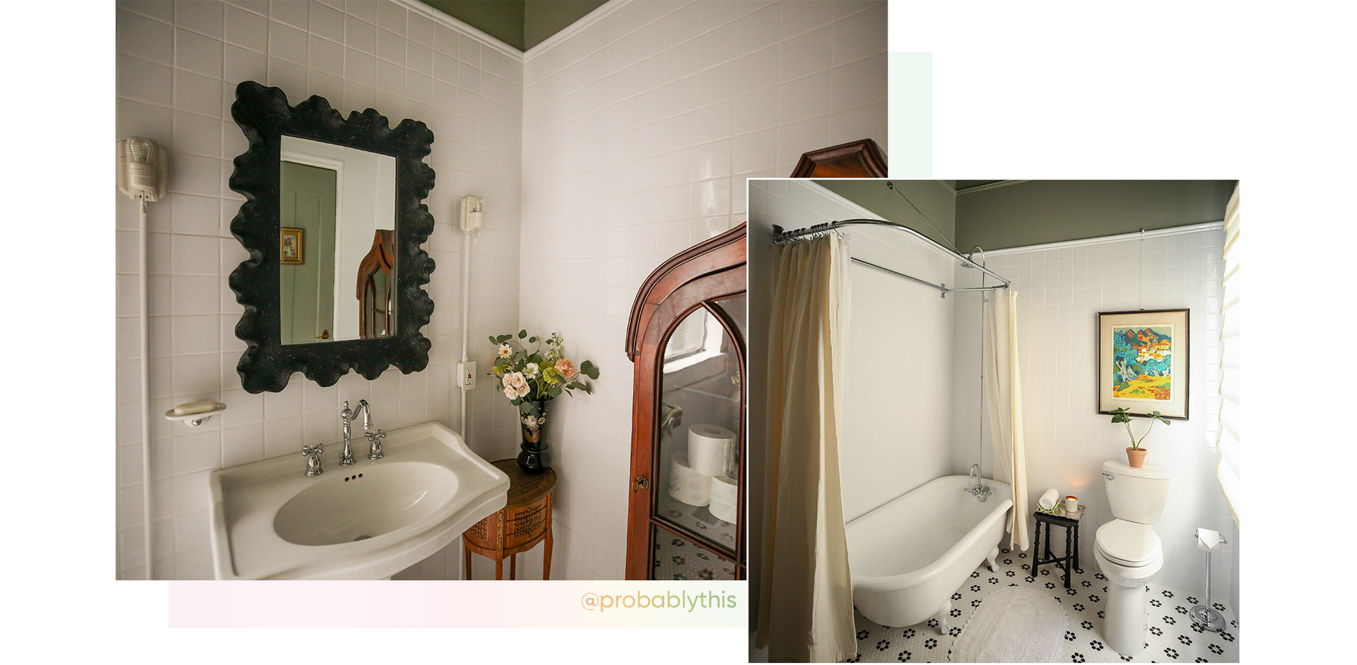 Bathroom from Probably This, Cierra Porcelain Sink, Victorian Widespread Faucet, Bradenton Toilet, Gooseneck Tub Diverter Valve