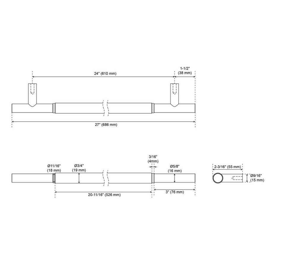 24" Arles Solid Brass Knurled Appliance Pull - Polished Nickel, , large image number 1