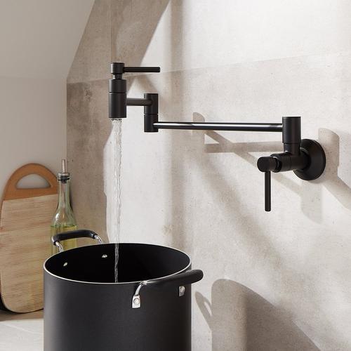Modern Retractable Wall-Mount Pot Filler Faucet in Matte Black