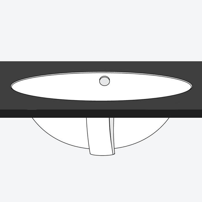 Steps to install undermount sink - a black vanity top with an undermount sink flipped upright