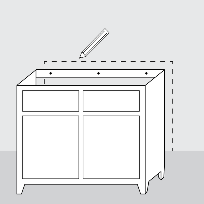 Step 1 - Determine the vanity placement and mark the area on the wall where it will be installed