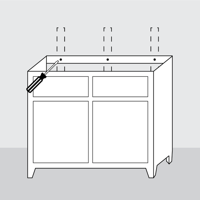 Step 5 - Attach the vanity to the wall by screwing through the mounting rail into the wall studs