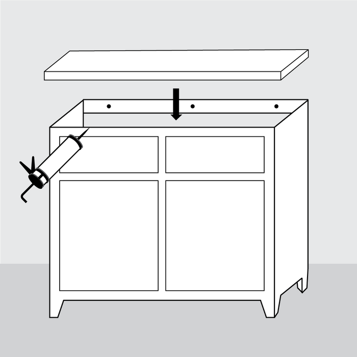 Step 6 - Install a vanity top by applying sealant to the corners of the vanity. Press firmly and wipe away excess sealant