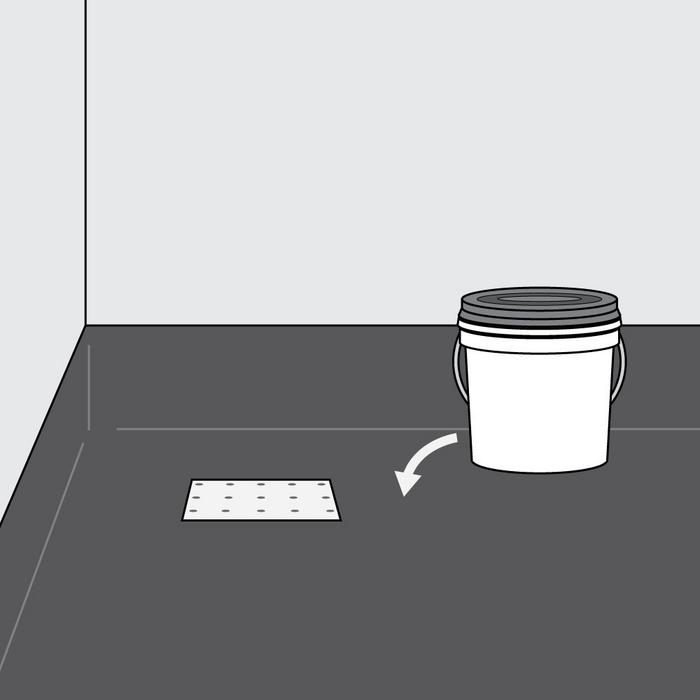 Step 3 - Apply mortar over the waterproof shower pan liner starting from the drain and continuing to the wall