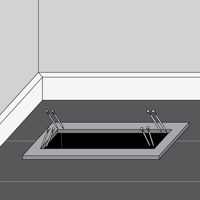 Install flush-mount floor register step 3 - use finishing nails to attach the register to the sub-floor