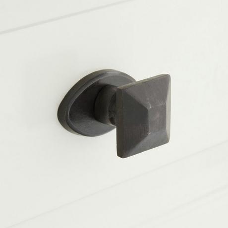 1-1/4" Solid Bronze Square Knob with 2" Oval Base Plate - Bronze Patina