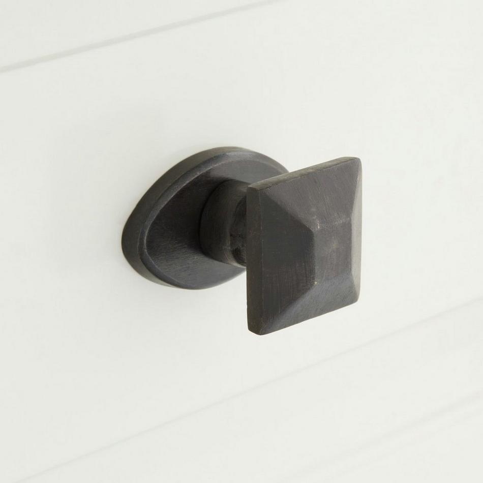 1-1/4" Solid Bronze Square Knob with 2" Oval Base Plate - Bronze Patina, , large image number 0