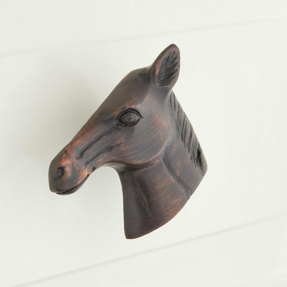 Solid Brass Horse Cabinet Knob - Oil Rubbed Bronze, , large image number 0