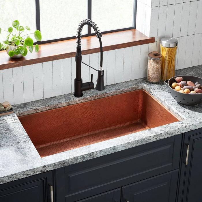 36" Hammered Copper Undermount Kitchen Sink