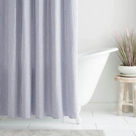 Cotton Shower Curtain - Blue Stripe