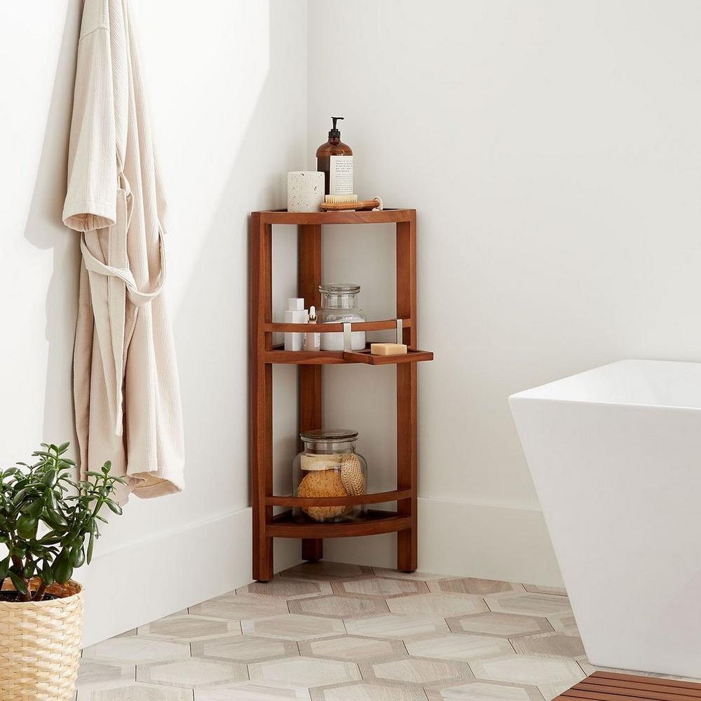 Yuhan 3 - Tier Corner Teak Bathroom Shelf