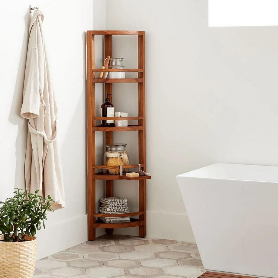 Bastian Hanging Bathroom Teak Shelf Five Shelves Signature Hardware