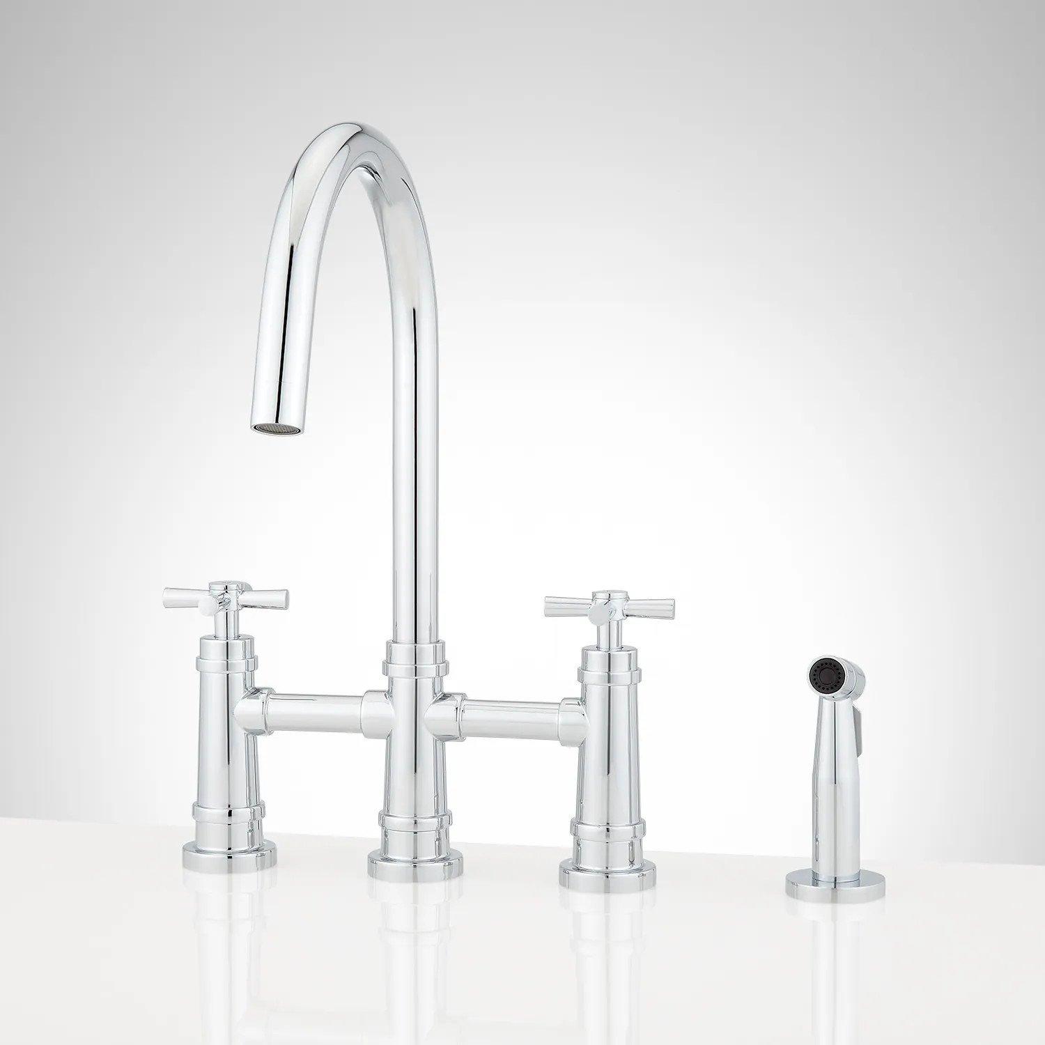 Bridge Kitchen Bathroom Faucets Signature Hardware Signature Hardware   SH 455760 Ailey Faucet Spray Cp Front F