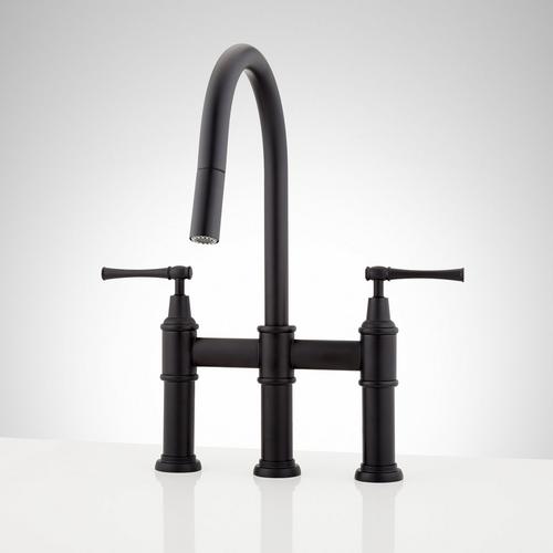 Hurston Pull-Down Bridge Kitchen Faucet in Matte Black