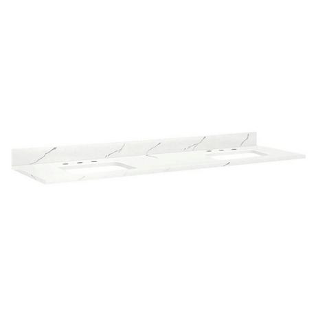 73" x 22" 3cm Quartz Vanity Top for Rectangular Undermount Sinks - Hailstone White - White Sink