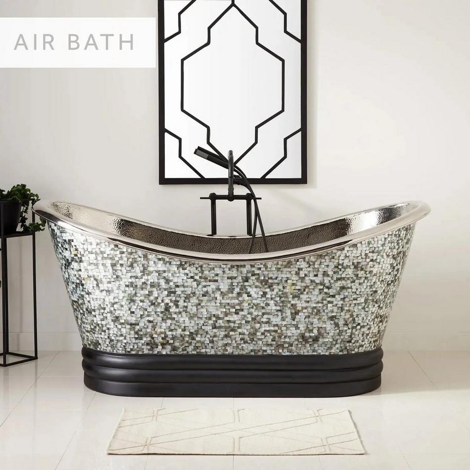71" Raye Mother-of-Pearl Copper Double-Slipper Air Tub - Black Base and Nickel Interior, , large image number 10