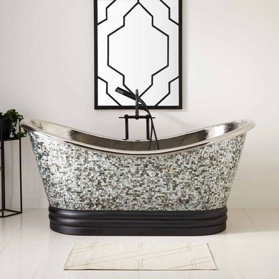 71" Raye Mother-of-Pearl Copper Double-Slipper Tub - Black Base and Nickel Interior, , large image number 0