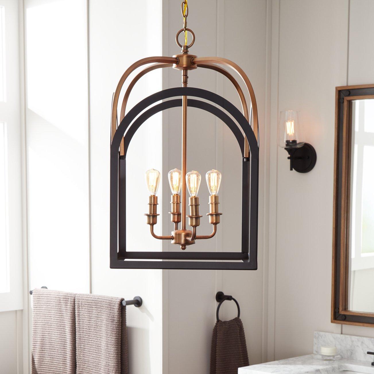 Henrico 4 Light Pendant Chandelier Matte Black Antique Brass