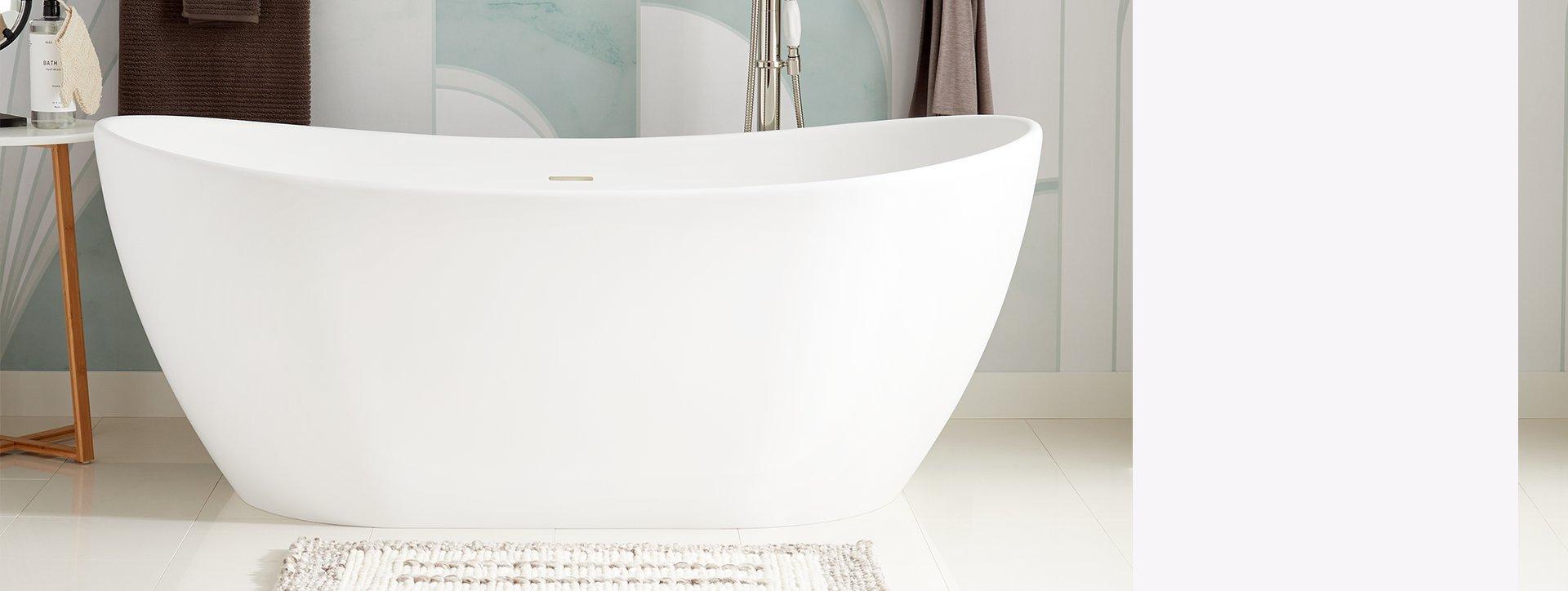 resin freestanding tub with chrome tub faucet