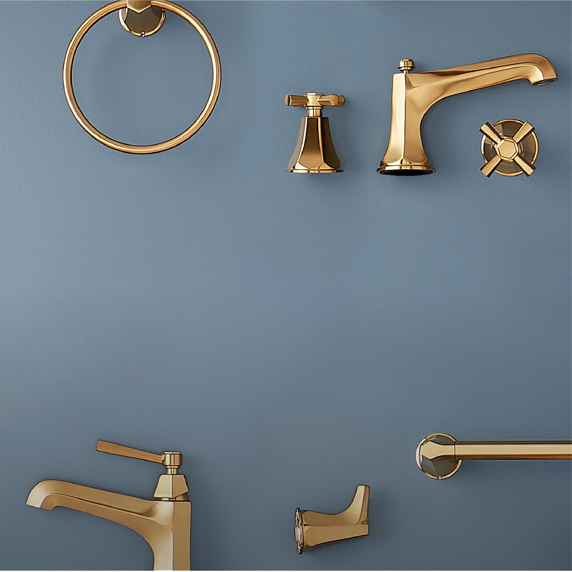Elita Widespread Bathroom Faucet, Towel Ring, Single-Hole Faucet, Robe Hook in Brushed Gold
