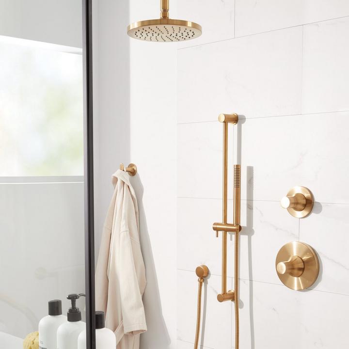 Lentz Pressure Balance Shower System With Hand Shower and Slide Bar in Brushed Gold