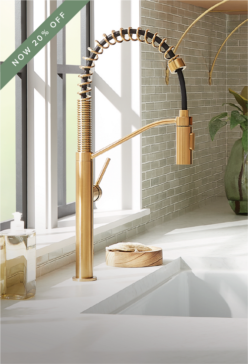 Eiler Single-Hole Kitchen Faucet with Pull-Down Spring Spout in Brushed Gold