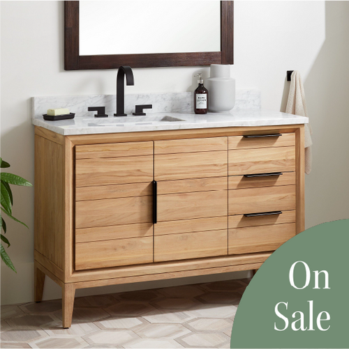 Aliso Teak Vanity with Left Undermount Sink - Natural Teak
