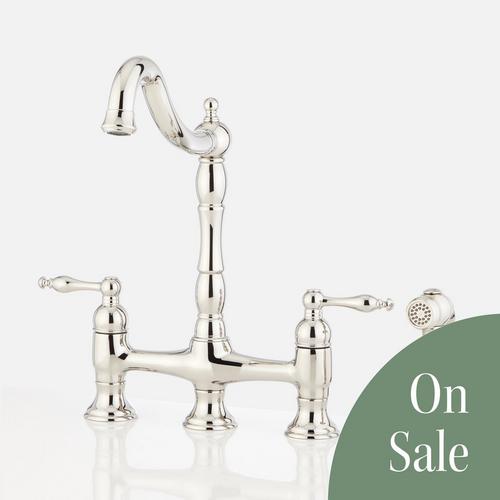 Delacour Bridge Kitchen Faucet with Side Spray - Polished Nickel