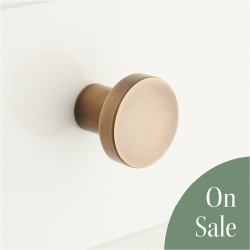 Orvin Brass Flat Round Cabinet Knob - Antique Brass