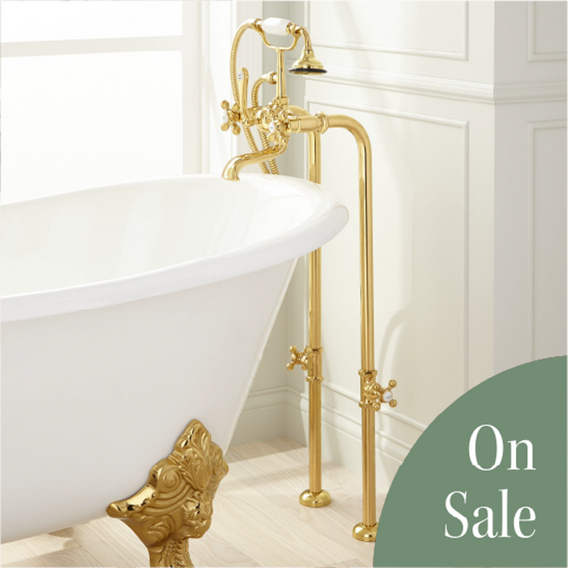 Freestanding Telephone Faucet - Cross Handle - Polished Brass