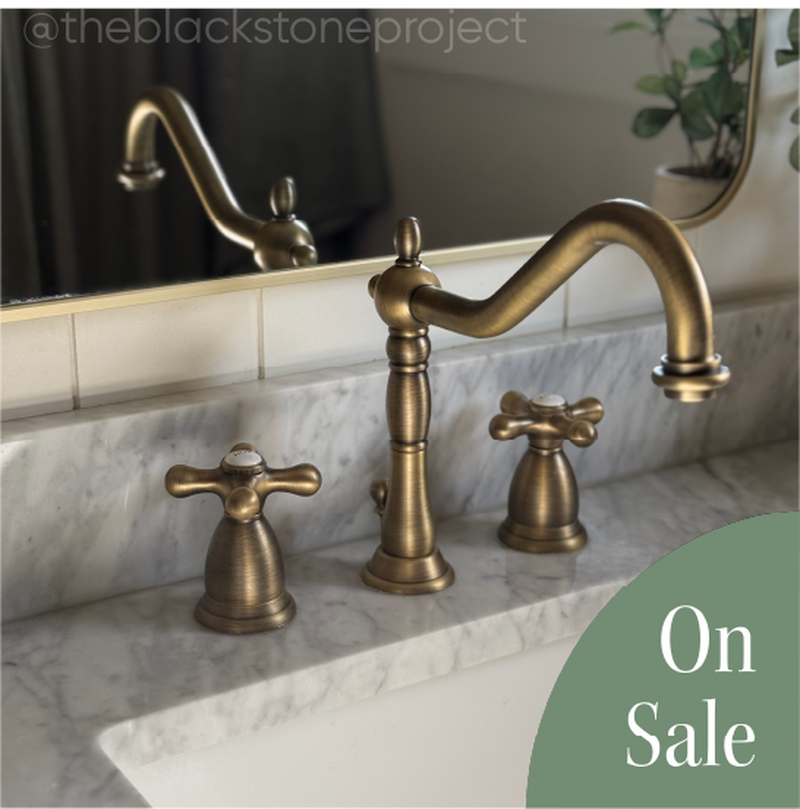 Victorian Widespread Bathroom Faucet - Aged Brass