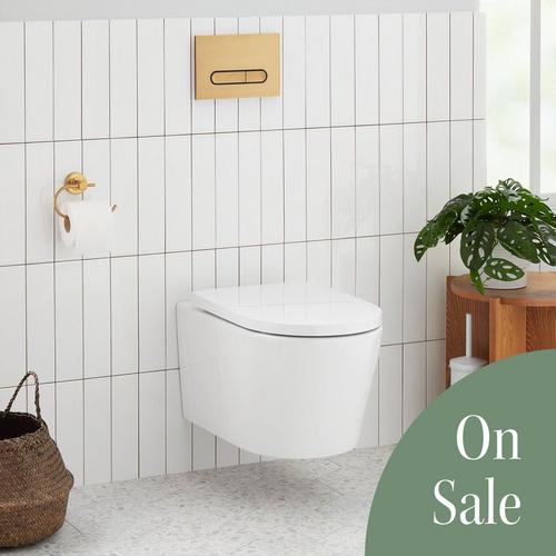Arnelle Dual-Flush Wall-Mount Elongated Toilet with In-Wall Carrier - Brushed Gold Hardware