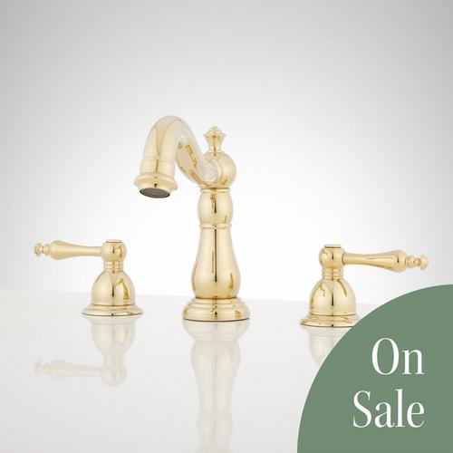 Enid Widespread Bathroom Faucet - Overflow - Polished Brass