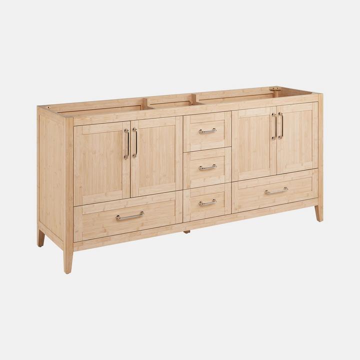 72" Arrietty Double Vanity with Outlets - Natural Bamboo - Vanity Cabinet Only