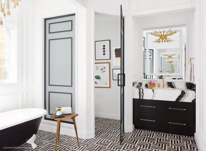 Art deco style bathroom with 66" Sanford Black Cast Iron Clawfoot Tub with White Imperial Feet