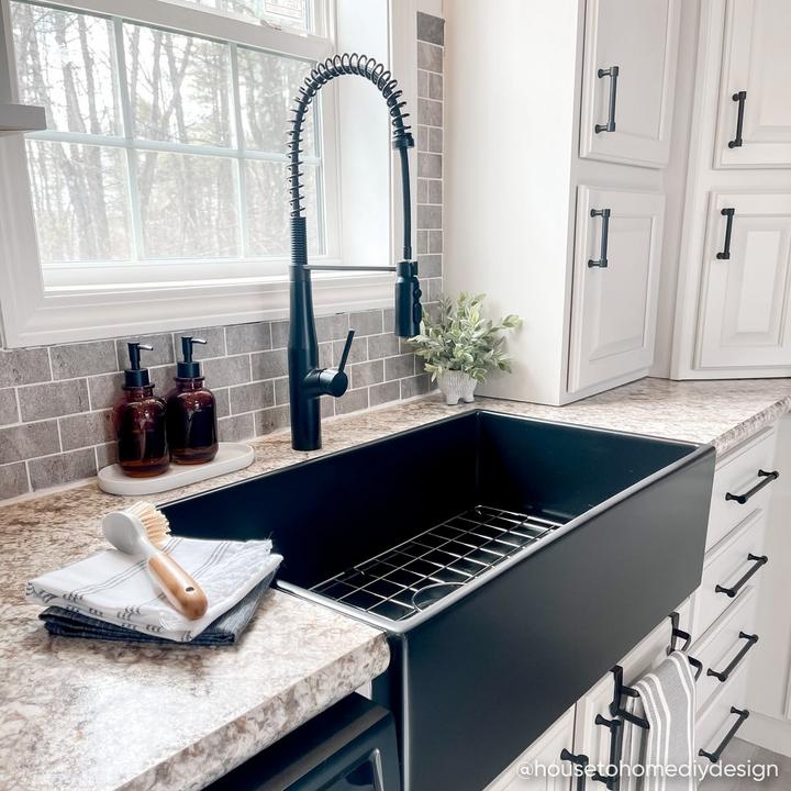 33" Torun Fireclay Farmhouse Sink in Matte Black for art deco kitchen