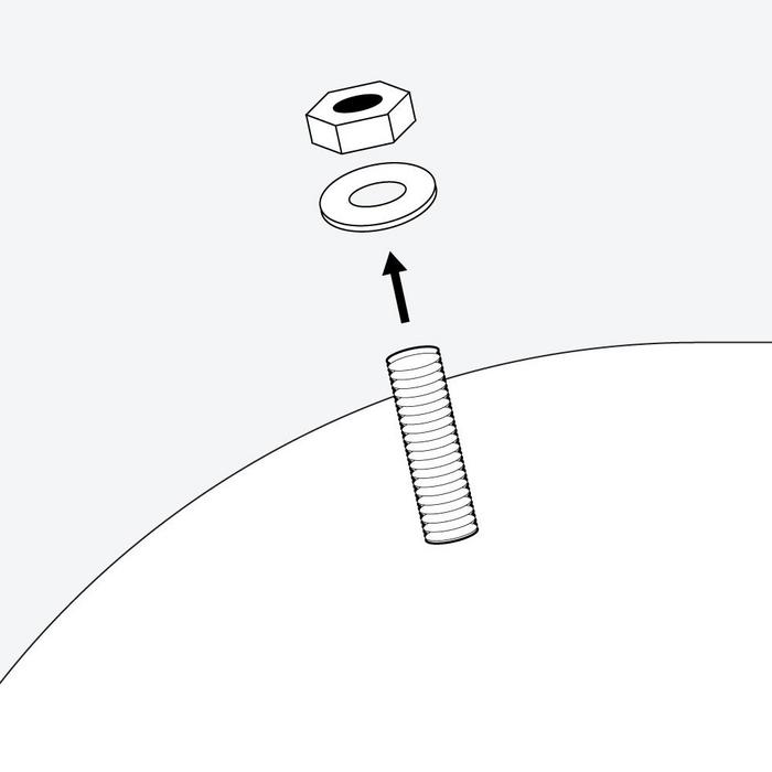 Step 2 - remove washers and nets from the threaded studs on the bottom of the tub