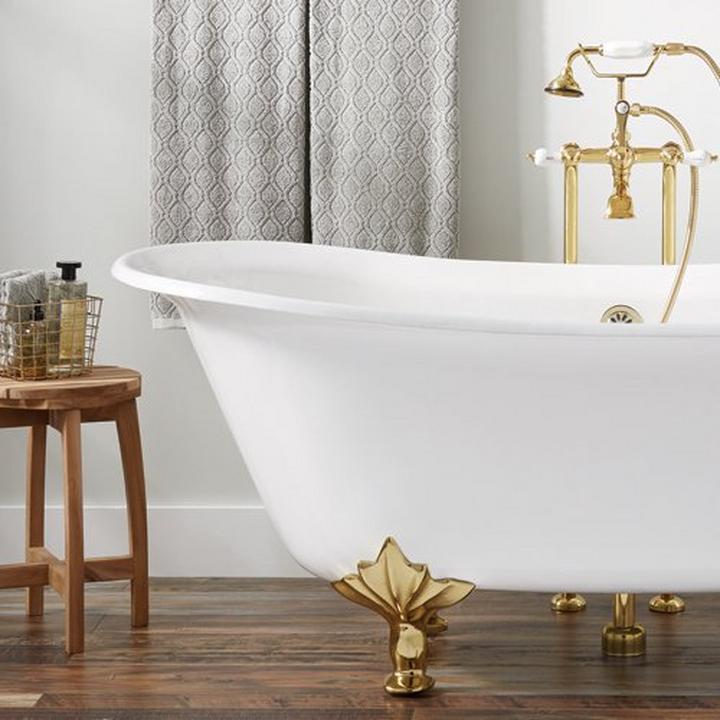 cast iron tub with gold tub feet