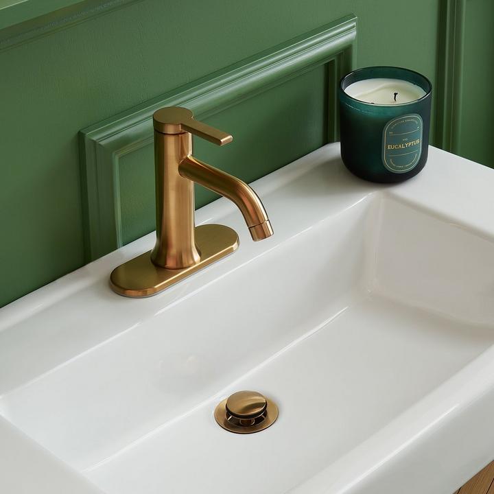 Lentz Single-Hole Bathroom Faucet in Brushed Gold, Olney Console Sink