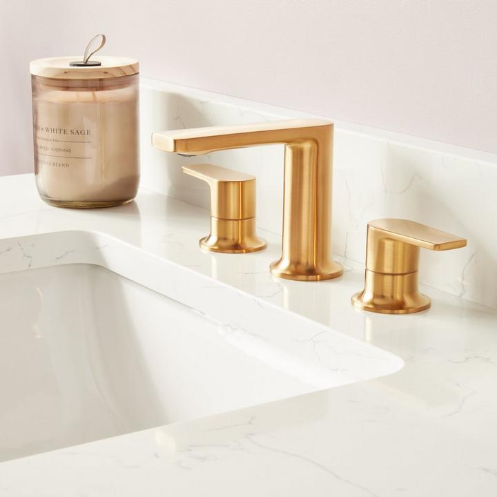 Berwyn Widespread Bathroom Faucet in Brushed Gold, 36" Delavan Vanity in Cold Brew