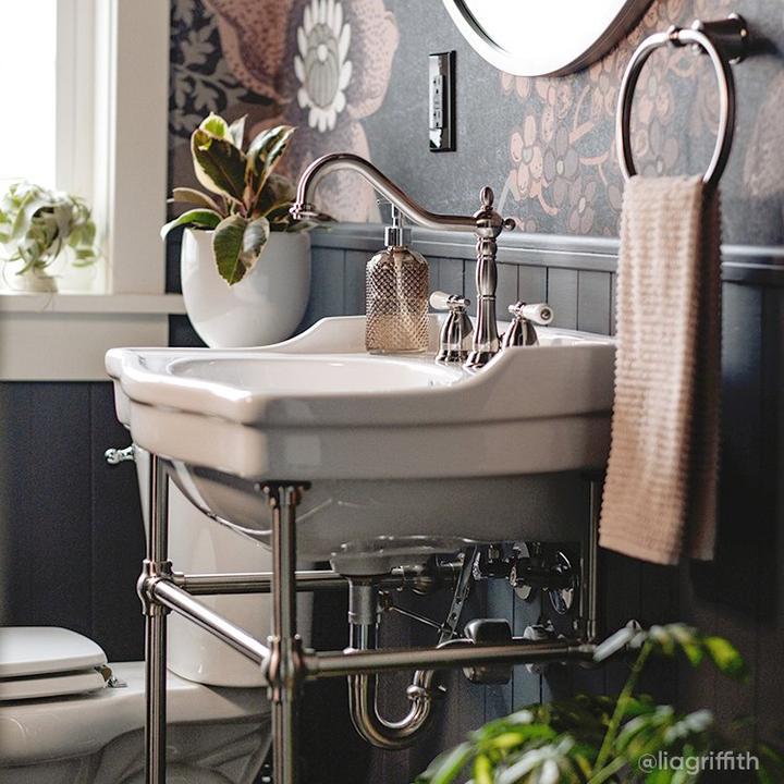 24" Cierra Console Sink with Brass Stand, Victorian Widespread Bathroom Faucet in Polished Nickel