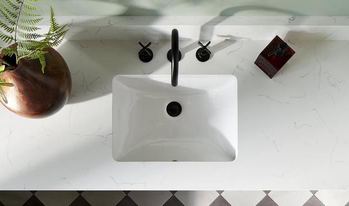 Best bathroom sink - 18" Myers Rectangular Porcelain Undermount Bathroom Sink, Vassor Widespread Bathroom Faucet in Matte Black