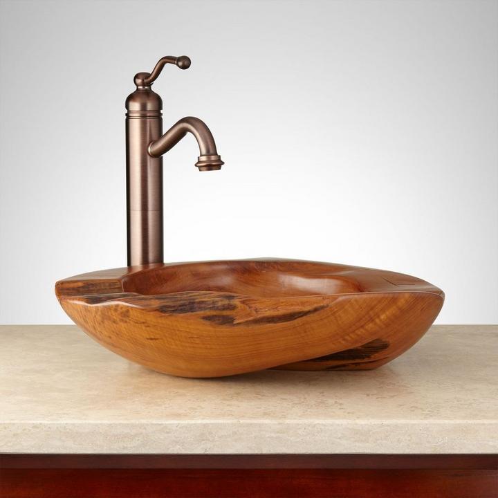 Teak vessel sink