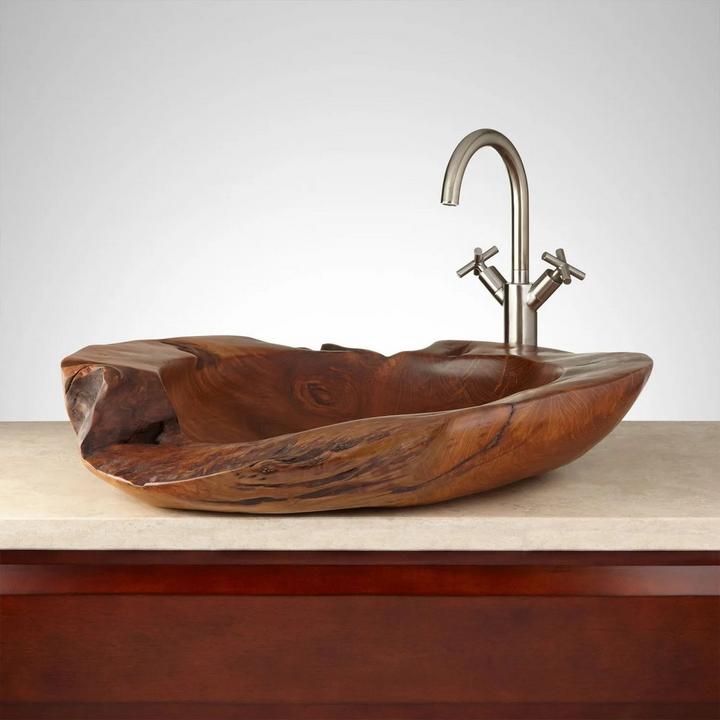 Teak vessel sink