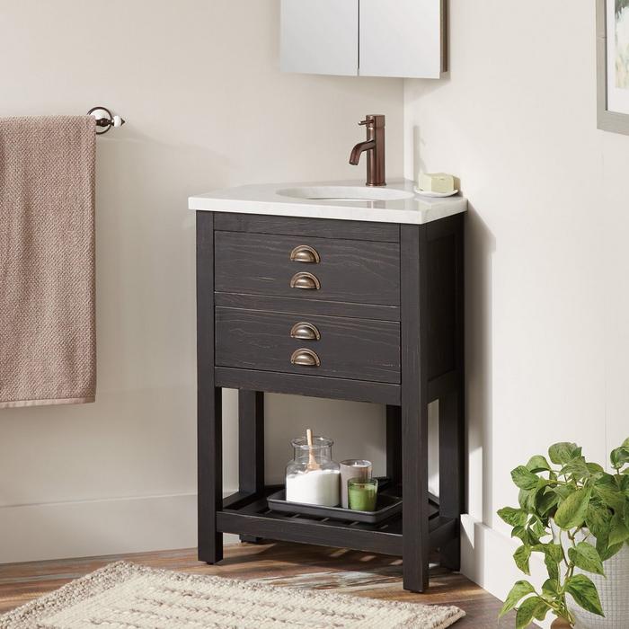 24" Ansel Console Corner Vanity for Undermount Sink in Rustic Black