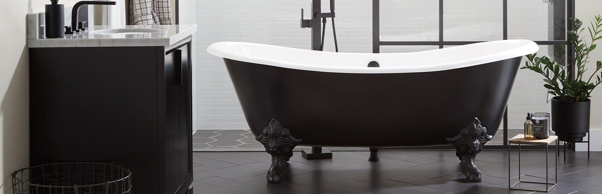 modern bathroom with black bathtub