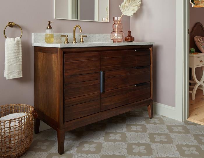 48" Aliso Teak Vanity for Left Offset Rectangular Undermount Sink in Java for teak furniture